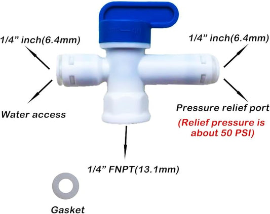 Water Storage Tank Ball Valve Pressure Relief Valve 1/4" inch FNPT to 1/4" Push - Image 2