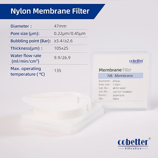 100 PCS Nylon Disc Membrane Filters 47mm 5.0µm Pore Size pH 5-12 - Image 2