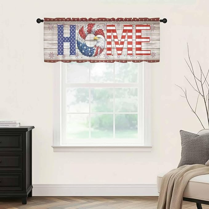 4th of July Sheer Valances for Windows 42"x18", Light Filtering Kitchen - Image 9