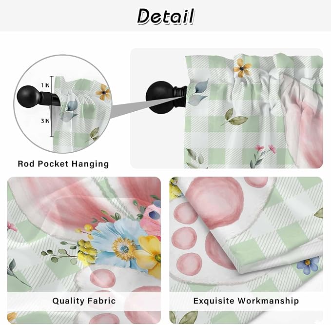Easter Kitchen Tier Curtains 36 Inch Long 2 Panel Set, Rod Pocket Half Window - Image 9