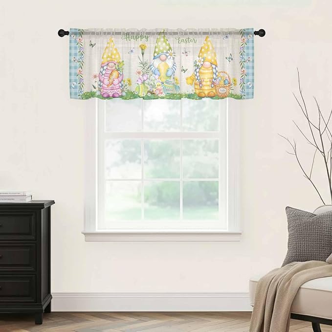 Easter Sheer Valances for Windows 60"x18", Light Filtering Kitchen Curtains - Image 9