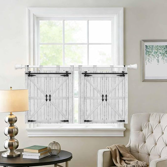 Farmhouse Wood Grain Kitchen Curtains 24 Inch Length, Small Window Curtains Tab - Image 2