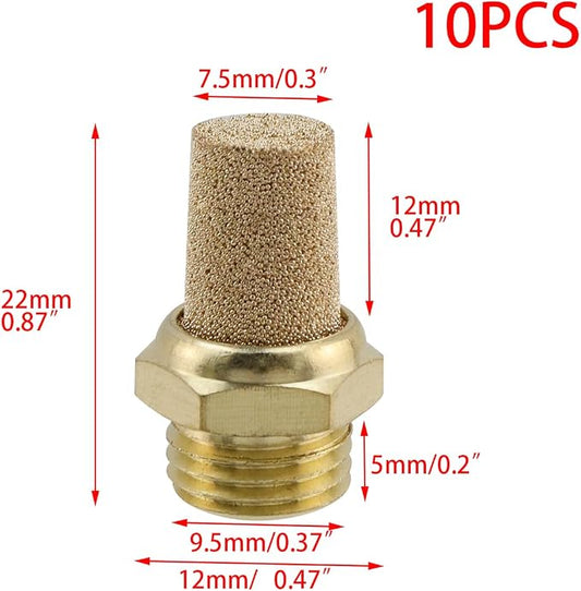 Wealrit 10 PCS Pneumatic Exhaust Mufflers, 1/8" Male Thread Hex Copper Air - Image 2