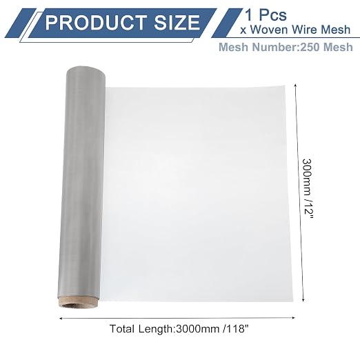 uxcell 250 Mesh 118" x 12" Woven Wire Mesh, 304 Stainless Steel Air Vent Filter - Image 2