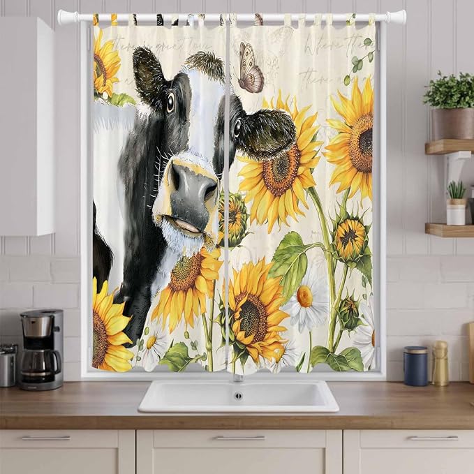 Yellow Sunflowers Living Room Curtains 96 Inch Length, Window Curtains Tab Top - Image 9