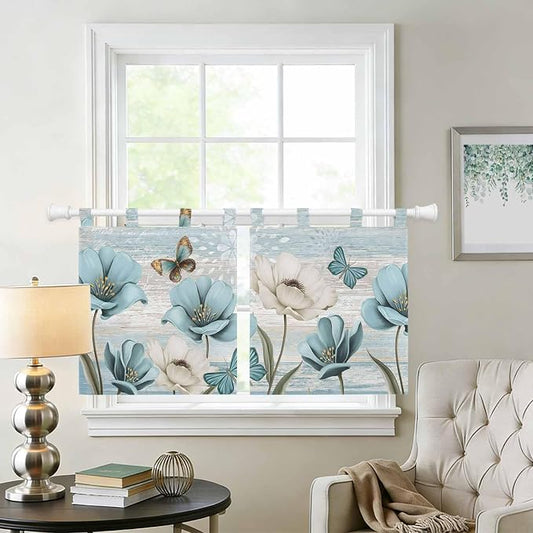 Spring Floral Kitchen Curtains 36 Inch Length, Small Window Curtains Tab Top - Image 2