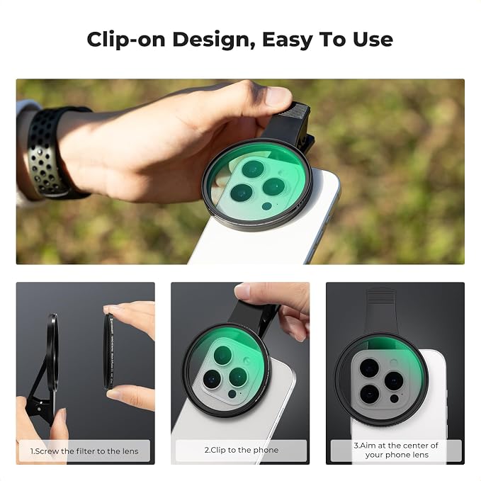 K&F CONCEPT 67mm Clip-on Black Diffusion 1/8 Phone Camera Lens Filter Kit - Image 7