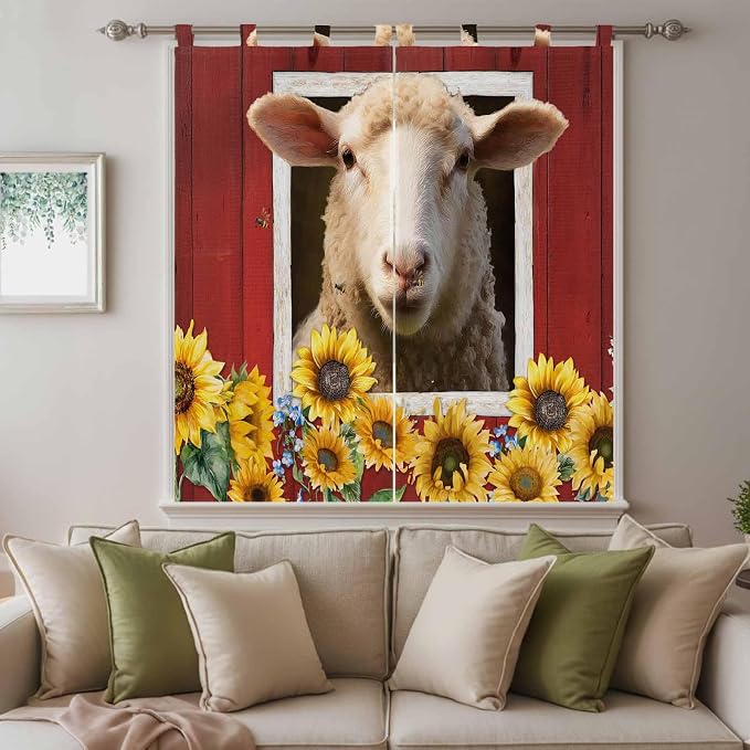 Sheep Sunflower Bathroom Curtains 63 Inch Length, Window Curtains Tab Top - Image 9