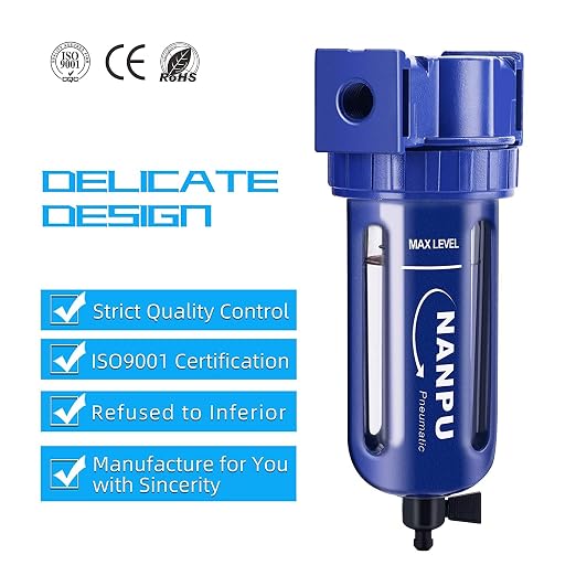 NANPU 1/4" NPT Compressed Air Filter, Zinc Alloy, 5 Micron Brass Element - Image 7