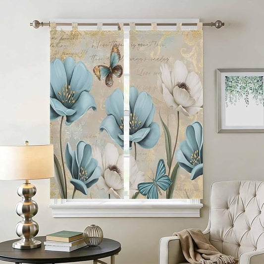 Spring Flowers Bathroom Curtains 63 Inch Length, Window Curtains Tab Top - Image 2