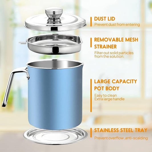 Chihee Stainless Steel Bacon Grease Saver - 2L / 67.6 fl oz Oil Container - Image 2