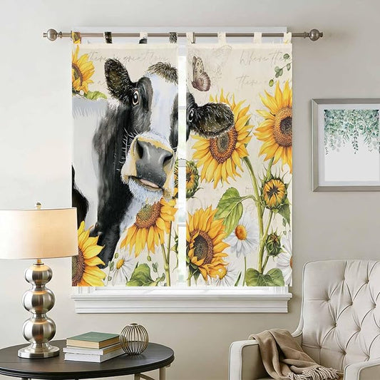Yellow Sunflowers Living Room Curtains 84 Inch Length, Window Curtains Tab Top - Image 2