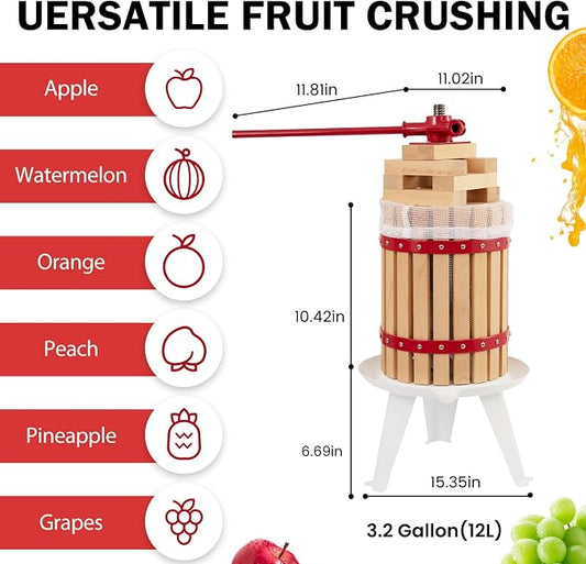 CAELUM Fruit Wine Press, 3.2 Gallon Wood Fruit and Cider Press Squeezer - Image 2
