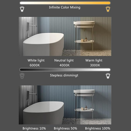 Bathroom Mirror with 3 Colour LED Lights, Wall Mounted Bathroom Vanity Mirror - Image 2