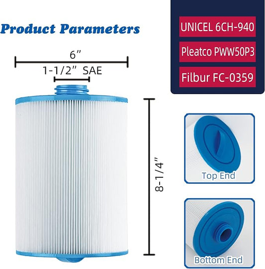 PWW50 Spa Filter, Replaces 6CH-940,Filbur FC-0359, Waterway Front Access Skimmer - Image 2