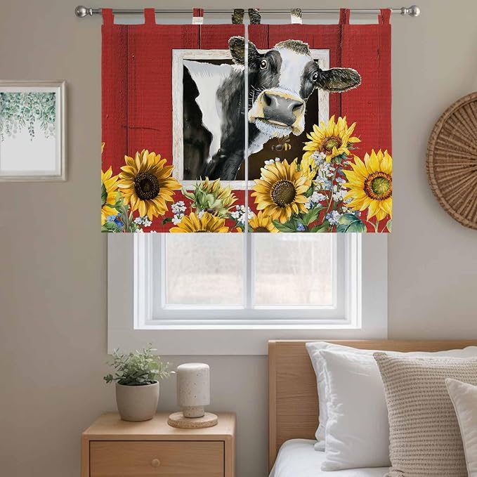 Cows Sunflowers Bedroom Curtains 63 Inch Length, Window Curtains Tab Top - Image 9