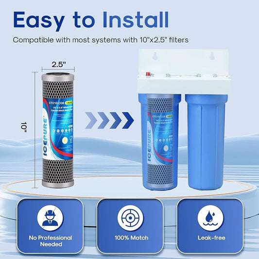 ICEPURE 1 Micron 10" x 2.5" Whole House Upgraded Coconut Shell Activated Water - Image 2