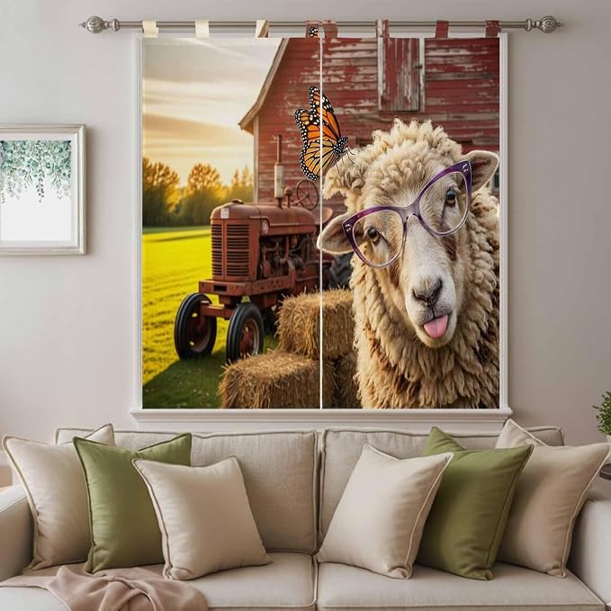 Farm Sheep Bedroom Curtains 72 Inch Length, Window Curtains Tab Top, Farmhouse - Image 9