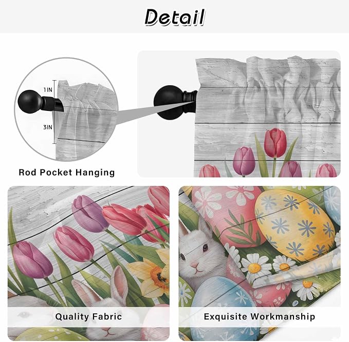 Easter Kitchen Tier Curtains 24 Inch Long 2 Panel Set, Rod Pocket Cafe Small - Image 9