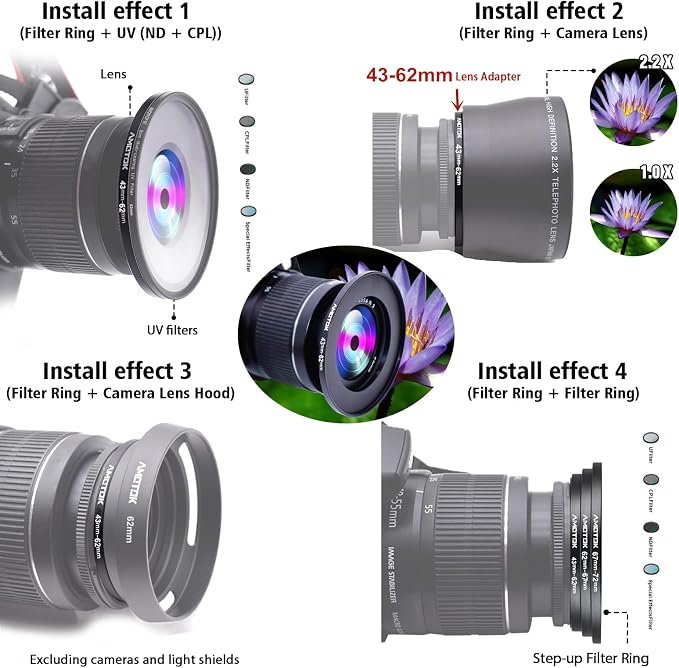 43mm to 62mm Lens adapter/43mm Lens to 62mm Camera Filters Ring Compatible All - Image 6