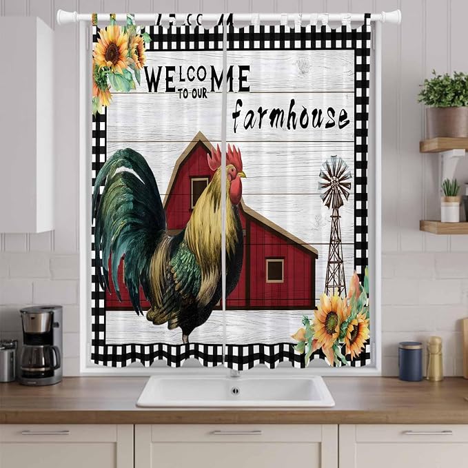 Farmhouse Rooster Living Room Curtains 84 Inch Length, Window Curtains Tab Top - Image 9