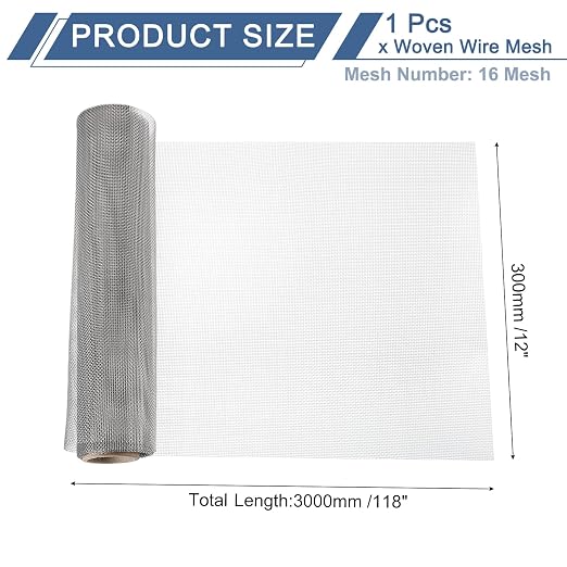 uxcell 16 Mesh 118" x 12" Woven Wire Mesh, 304 Stainless Steel Air Vent Filter - Image 2