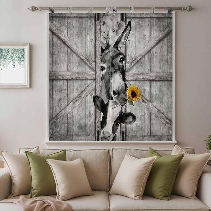 Funny Farm Animals Bathroom Curtains 63 Inch Length, Window Curtains Tab Top - Image 9