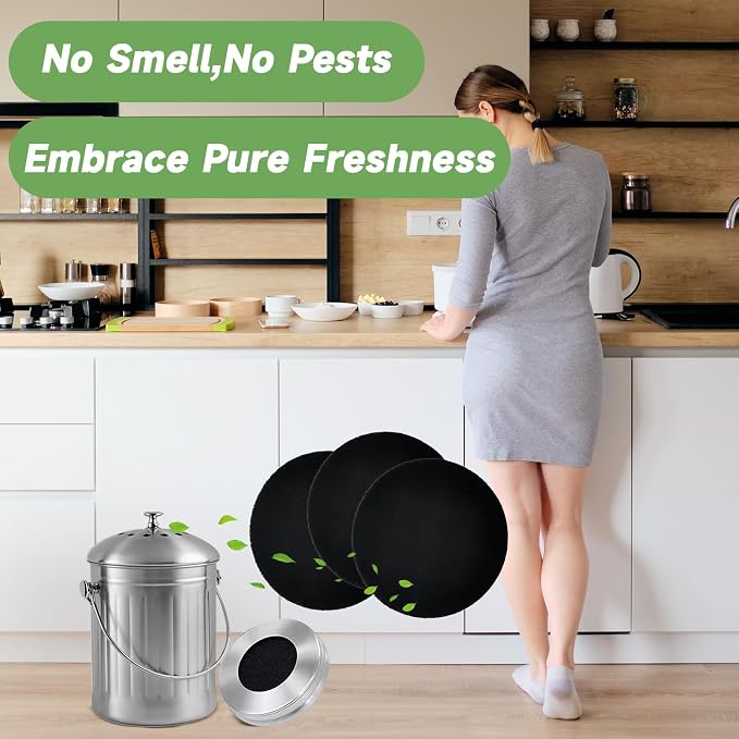 6.7 Inch Charcoal Filters for 8 Pack Kitchen Countertop Compost Bins- Extra - Image 9