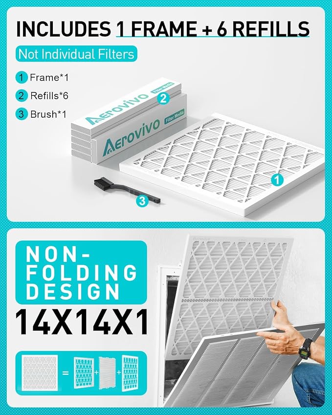 14x14x1 Refillable Air Filter Kit, MERV 8, 1 Reusable Frame & 6 Refills - Image 7