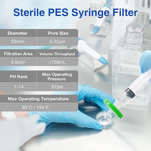 SimPure Sterile Syringe Filter PES 500 Pack, 0.22um Pore Size, 33mm Membrane - Image 2