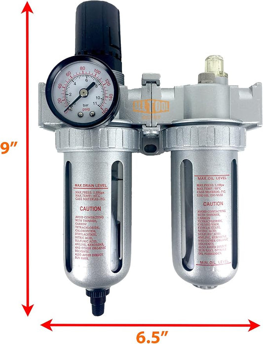 1/2" NPT Mid Flow Compressed Air In Line Filter Regulator Lubricator Oiler - Image 2