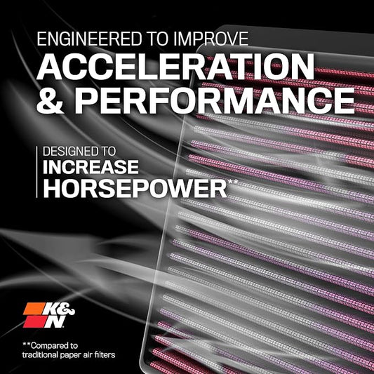 K&N Engine Air Filter: Increase Power & Acceleration, Replacement Car Air - Image 2