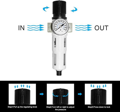 Beduan Compressed Air Pressure Regulator Filter 1/2"NPT, Water/Oil Trap - Image 2