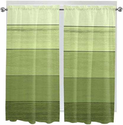 Gradient Green Wooden Board Window Valance Curtains, Retro Country Wood Grain - Image 8