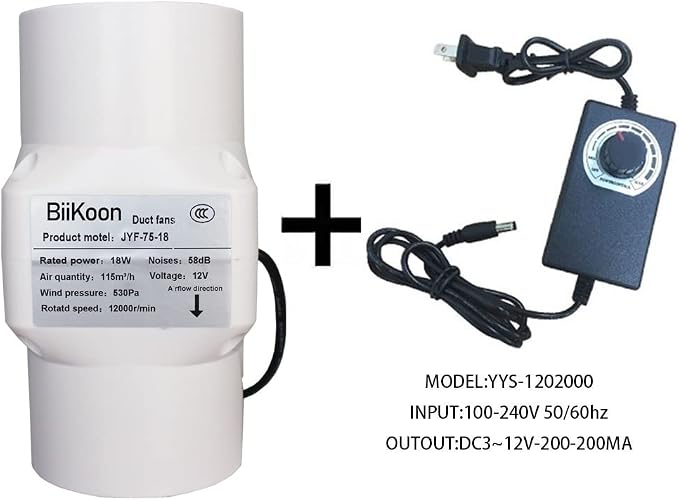 3 Inch/75mm Inline Duct Fan 12V 18W Variable Vent Blower Plastic Air Extractor - Image 4