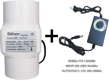12V Inline Duct Fan 3 Inch 75Mm Ventilation Exhaust Booster 18W 68 Cfm Intake - Image 4