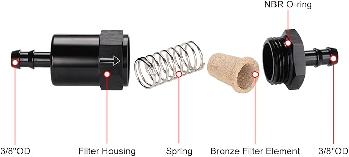 3/8" Billet Inline Fuel Filter 30 Micron Aluminum Black - Image 3