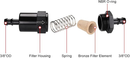 3/8" Billet Inline Fuel Filter 30 Micron Aluminum Black - Image 3