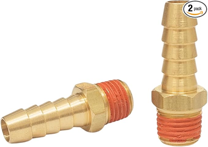 2 Pack Brass Air Hose Barb Fittings Adapter Set, 3/8 Inch Barb to 1/4 Inch NPT by TTANYAHARDWARE
