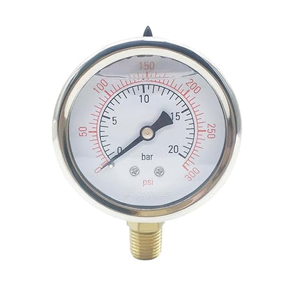 Joywayus Pressure Gauge 0-300 PSI Brass 1/4" NPT Male Thread Lower Mount by Joywayus