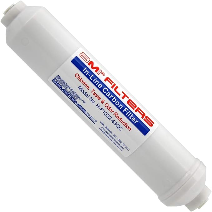 Inline Carbon Water Filter | 10" Length | 1/4" Quick Connect In/Out | by AppliedMembranesInc