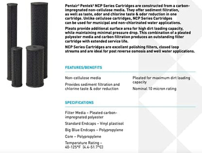 Pentair Pentek NCP-BB Big Blue Carbon Water Filter, Whole House Non-Cellulose - Image 3