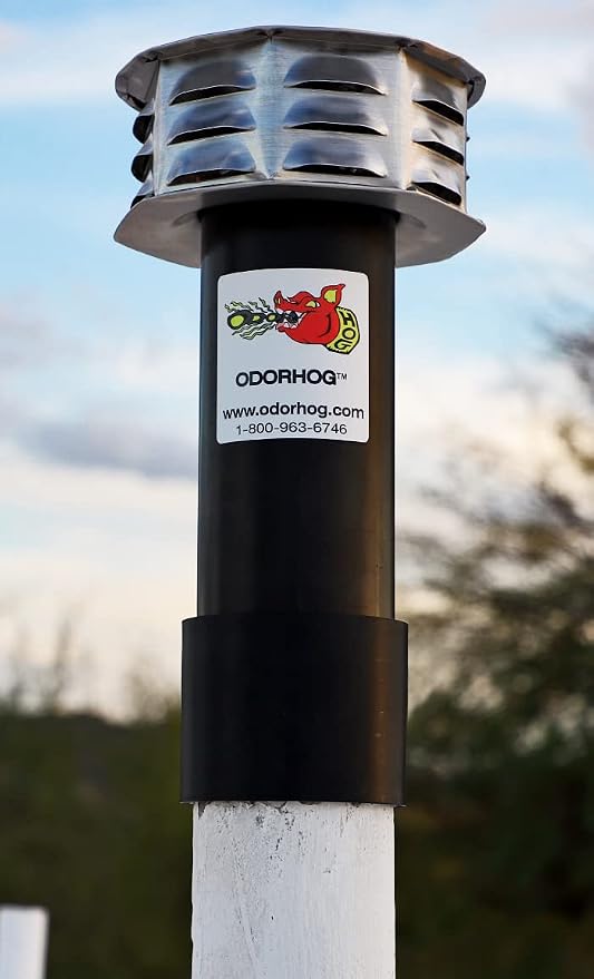 OdorHog Metal Cap Slip On Vent Stack Pipe Filter 1.5" Black ABS, Removes - Image 7