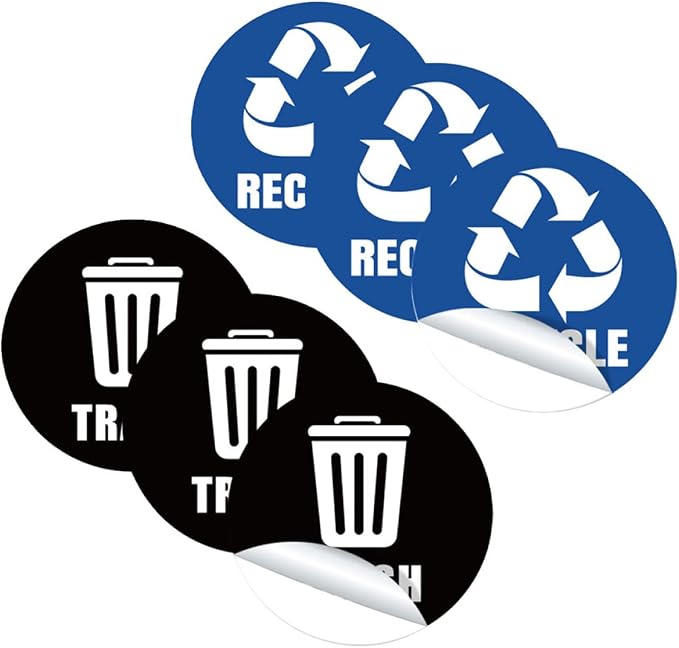 VILLCASE 6-Pack Self-Adhesive Garbage Classification Stickers by VILLCASE