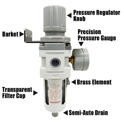 1/2" NPT Air Filter Pressure Regulator Combo Water Separator - Image 5