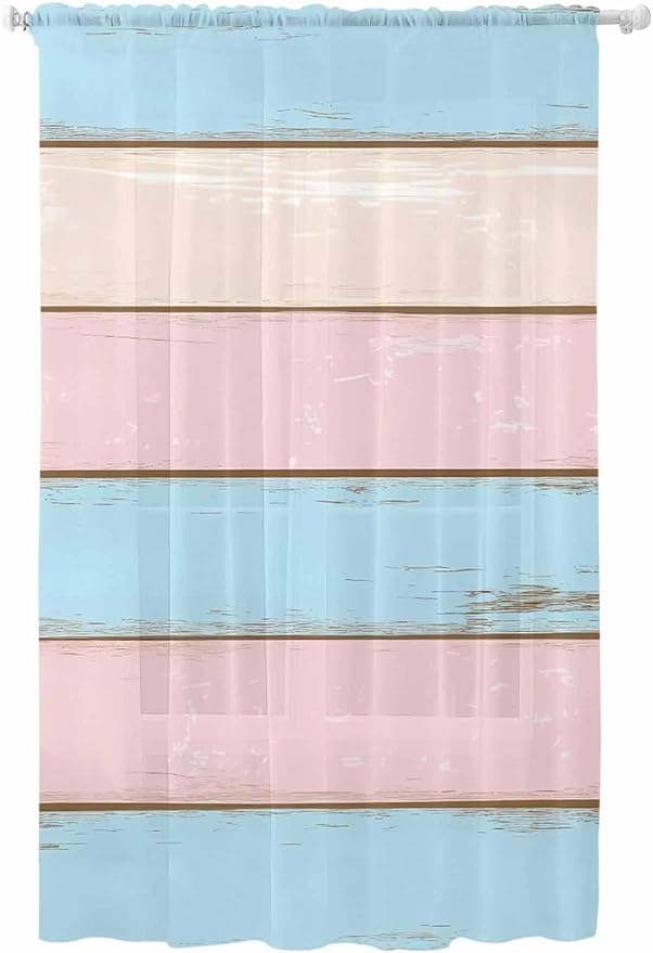 Sheer Curtains 108 Inches Long, Farmhouse Country Shabby Striped Privacy Voile by Unknown