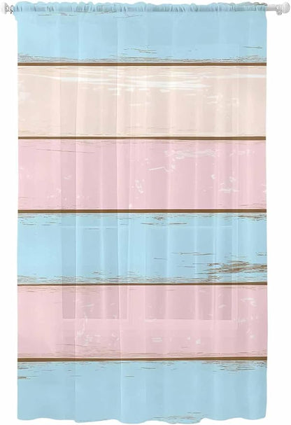 Sheer Curtains 108 Inches Long, Farmhouse Country Shabby Striped Privacy Voile by Unknown