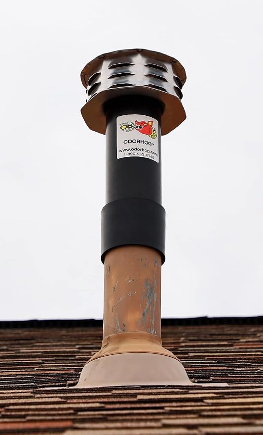 OdorHog Metal Cap Slip On Vent Stack Pipe Filter 1.5" Black ABS, Removes - Image 6