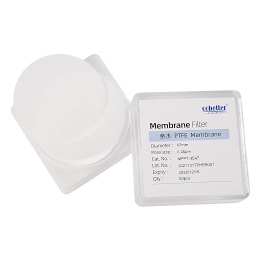 100 Pieces/Pack PTFE Disc Membrane Filters Hydrophilic 47mm Diameter 0.45µm by COBETTER