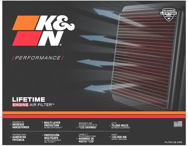 K&N Engine Air Filter: Reusable, Clean Every 75, 000 Miles, Replacement Car Air - Image 5